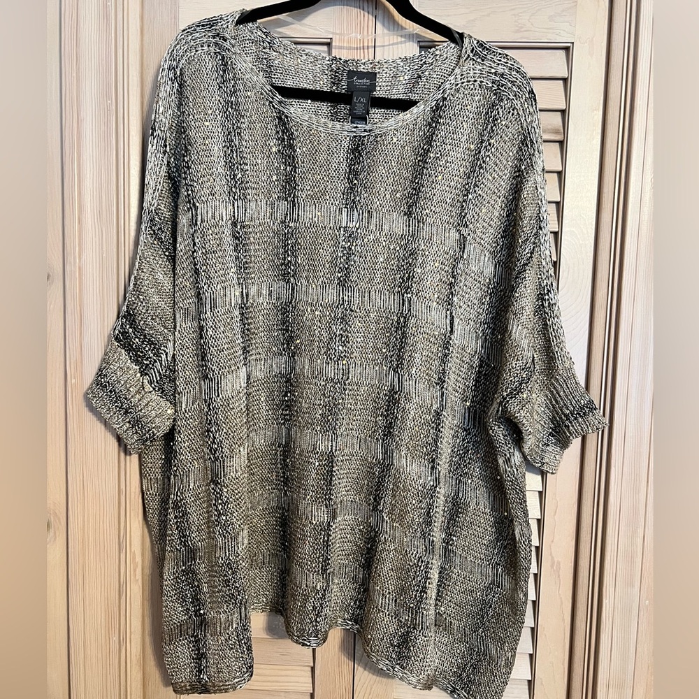 Travelers Collection by Chicos Sequin Pullover Knit Sweater Poncho Size L XL